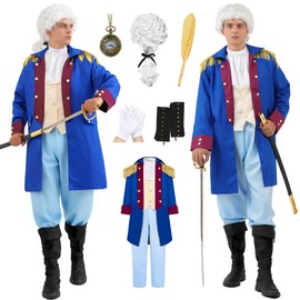 Akokvlar Mens Founding Father George Washington Costume Hamilton Colonial Outfit Set (Blue, Medium)