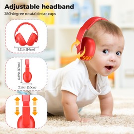 ProCase Baby Ear Muffs, Noise Reduction Headphones for Babies Infant Toddler up to 36 Months, Hearing Protection Earmuffs for Sleep Travel -Red