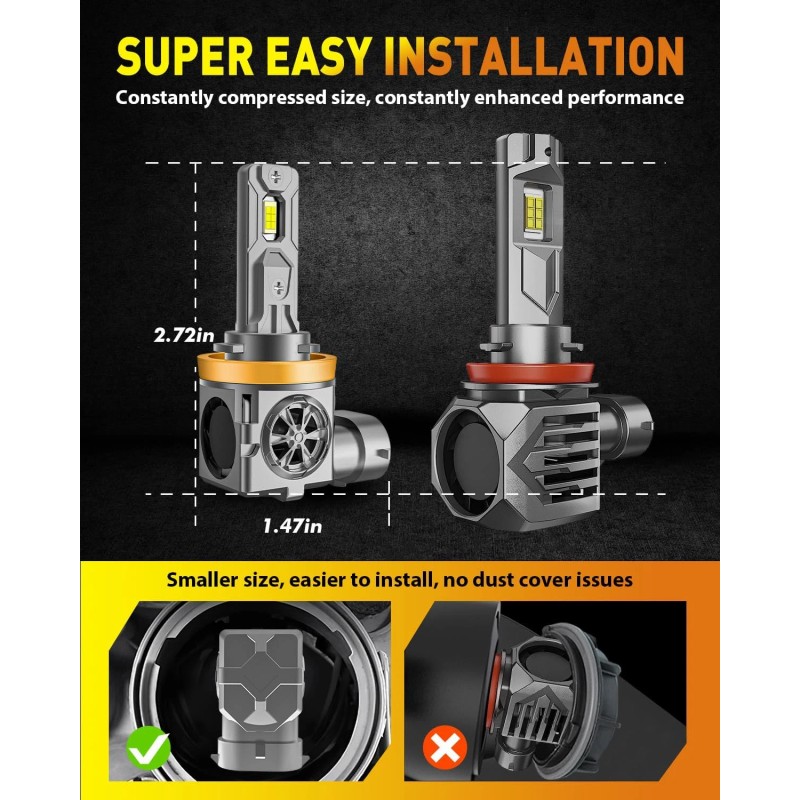Fahren H11/H9/H8 LED Light Bulbs 120W 30000 Lumens 6500K Cool