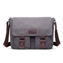 FANDARE Vintage Crossbody Bag Unisex Canvas Messenger Bags 7.9 inch tablet Travel Shoulder Satchel Pack Work Briefcase for Men and Women Gray