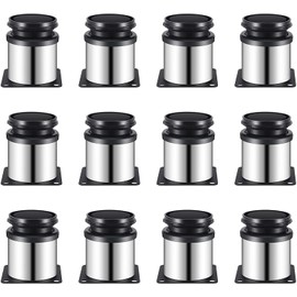 Euleryoo Set of 12 Furniture Feet, Sofa Feet, Furniture Legs, Stainless Steel Furniture Feet, Round Brushed Stainless Steel Furniture Feet, Adjustable Table Legs, Height Adjustable, Total Height 0-15