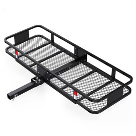 FORWODE 60x20x6 Hitch Cargo Carrier for 2 Inch Receiver, 500LB Capacity Hitch Mount Cargo Rack Carrier, Folding Hitch Cargo Basket with Antirust Coat