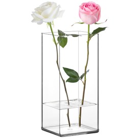 Suream Square Acrylic Vase, Clear Flower Vase Rectangular for Centerpieces Wedding Decoration, 5" W x 10" H(12X25 CM)-Unbreakable