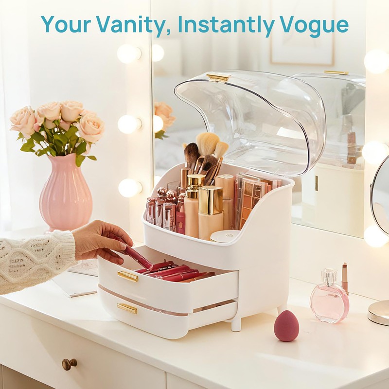 Vtopmart 3-Tier Skincare Makeup Organizer with Drawers and Lid for