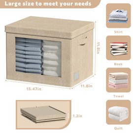Storage Bins with Lids,Transparent Window Fabric Storage Boxes,Foldable Storage Baskets with Handles,closet organizers and storage bins for Clothes,Books,Yarn,Home,Office