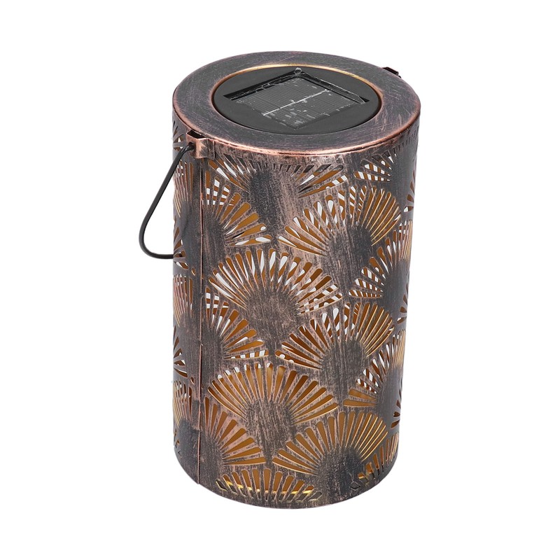 LED Solar Lantern Retro Iron Hollow Portable Warm Light Outdoor