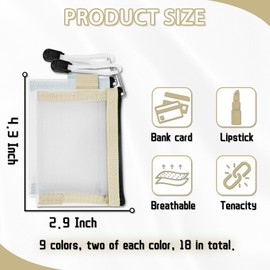 18Pcs Mini Zipper Mesh Bags, 3" x 4.3" Nylon Mesh Zipper Pouch, Coin Pouch, Credit Card Cosmetic Bag Multicolor Purse Mesh Travel Organizer Bags for Women (Multicolor)