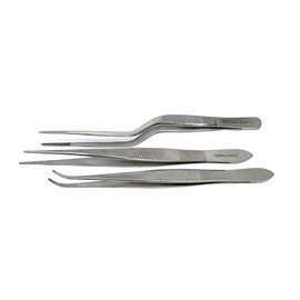 Stainless Steel Micro Serrated Tweezers 3 Pcs Set to Use for Lab Starter Kits Multifunction Forceps Straight Curved Offset Handles (5.5 Inch)