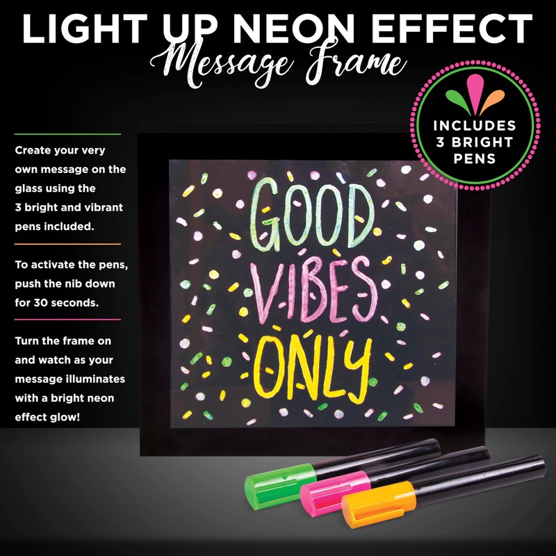 Neon Light Effect Message Frame – Includes 3 Coloured Pens
