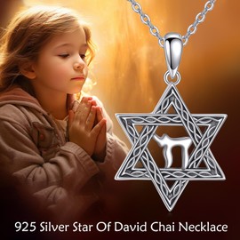 Vadmans David Stern Pendant Necklace Sterling Silver Chai Jewish Jewellery for Men and Women, Sterling Silver, No Gemstone