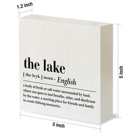 the Lake Definition Wood Box Sign Rustic Lake House Wooden Box Sign Decorative Country Summer Sign Block Plaque for Home Desk Table Shelf Decor 5"x 5"