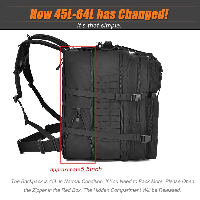 R.SASR 64L Large Tactical Backpack, Military Backpack, Molle Backpack, Tactical
