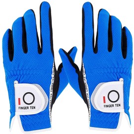 Finger Ten Golf Gloves for Men All Weather Gloves Anti-Slip Soft Golf Fiber Fit Velcro Sweat Proof Multifunction 22 23 24 25 26 27 (27, blue-blue)