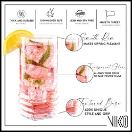 Vikko Water Glasses, Set of 6 Drinking Glasses, Thick and Durable Tumbler, 11.5 Ounce Tall Kitchen Glasses, Dishwasher Safe Highball Glass Tumbler, Heavy Duty Cups