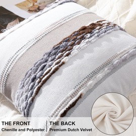 decorUhome Boho Decorative Throw Pillow Covers 18x18 Set of 2, Striped Chenille Tufted Pillow Covers with Tassels for Couch Bed Sofa, Cream White and Khaki