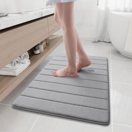 OLANLY Memory Foam Soft Bath Mats Non-Slip Absorbent Bathroom Rugs Rubber Back Runner Mat for Kitchen Bathroom Floors 24" x 36", Grey