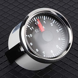 Dashboard Time Clock, 2in Universal 0?12 Hourmeter Clock Instrument Panel Gauges Display Red Backlight 12V 24V for Car Boat Yacht (Black Dial Silver Frame)