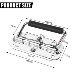 HIKPACKER Pack of 4 Folding Handles, Stainless Steel, Carry Handle with Spring, Box Handle, Silver, with Insulated Rubber Handle, Bore Diameter 6 mm, for Speaker Boxes, Toolbox, Door Tool Boxes (110