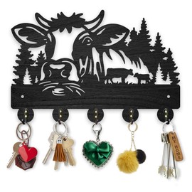 MAYJOYDIY Coat Hook Cow Forest Motif Wall Mount Calf Natural Tree Wood Key Holder for Wall 30 x 20 cm Wall Hook for Hanging with 5 Hooks Made of Alloy for Entrance Area Gift