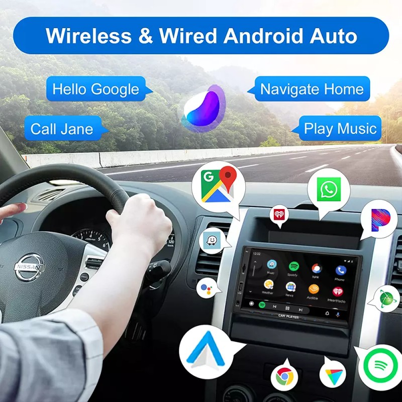 YUANTING 2 Din Car Stereo Radio Player 1080P 7" Screen
