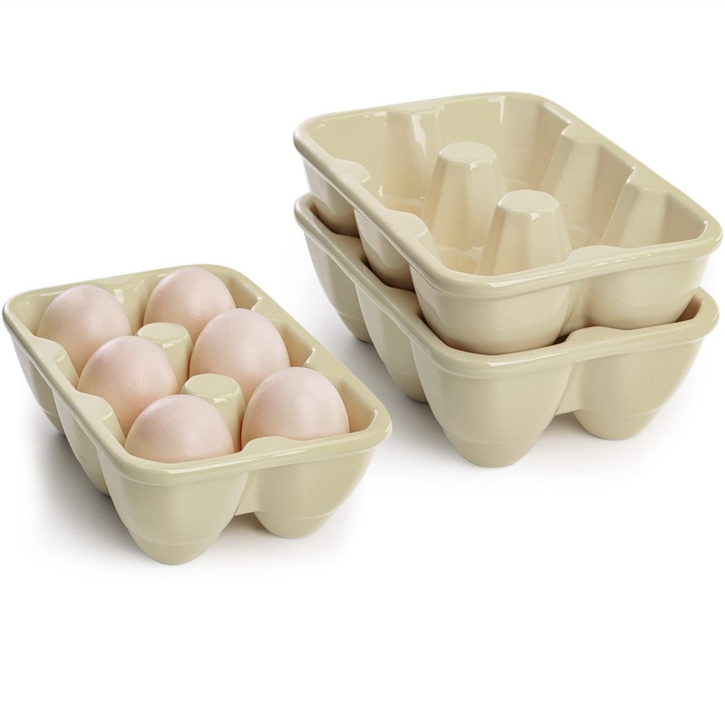 DEAYOU 3-Pack 18 Cups Ceramic Egg Tray, 6-Cup Porcelain Egg