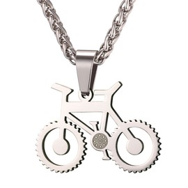 U7 Männerschmuck Silber Halskette Fahrrad Rad Anhänger Krafttraining Radfahrer Rennrad Sportkette Edelstahl Fitness Kettenanhänger Pendant Necklace Mens Personalisiert Modeschmuck für Ehemann Vati