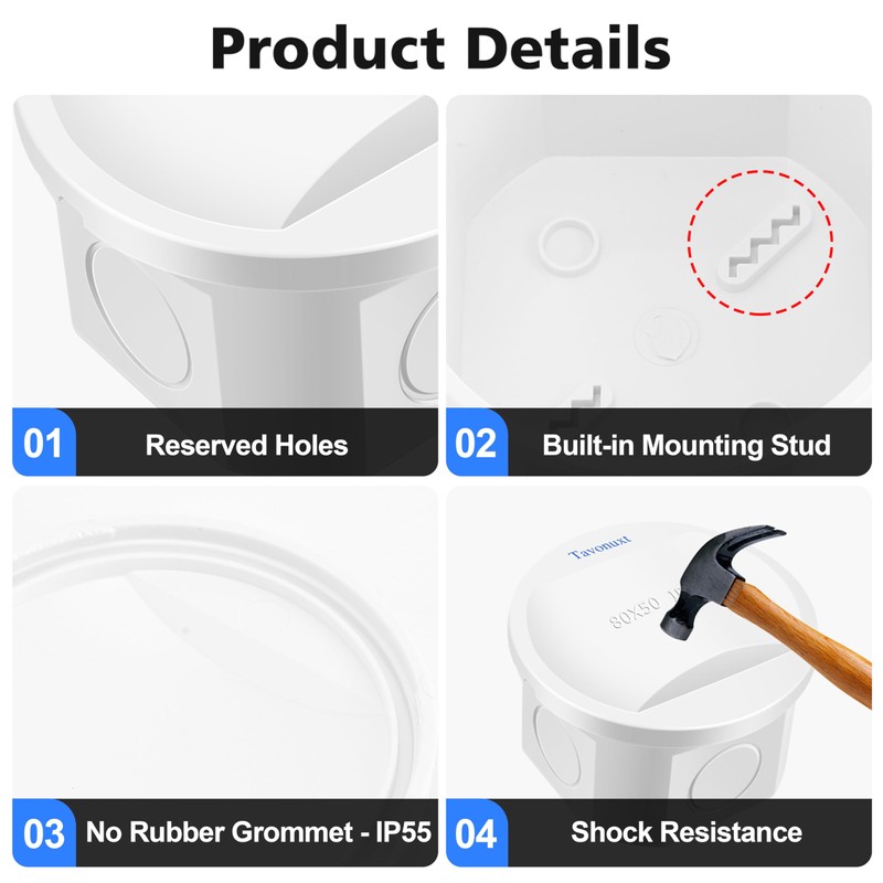 Tavonuxt Waterproof Electrical Junction Box (D3.1 x H2) with 4