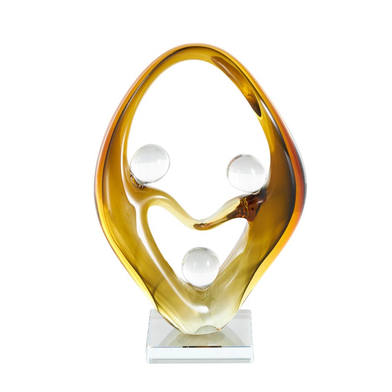 Deco 79 Glass Abstract Curved Cutout Sculpture with 3 Small