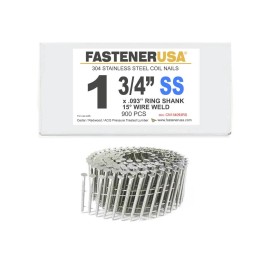 FastenerUSA 1 3/4" x .093 RING 304SS COIL NAILS 15-DEG WIRE 900ct | CN134093RSS