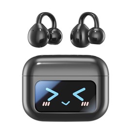 vashoy Bluetooth kopfhörer mit ohrclip, Bluetooth 5.4-Sportkopfhörer, Open Ear übersetzungskopfhörer,IPX5 wasserdicht, Digitale Anzeige-LED, offener Typ, geeignet für Sport/Fitness/Laufen (Schwarz)