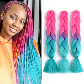 ShowJarlly Box Braid Hair Extensions, 24inch Peach/Navy Blue ​Ombre Jumbo Braid Hair, 3Packs Synthetic Jumbo Braiding Hair Extension Afro Hair Extensions for Braiding Crochet Twist Braids