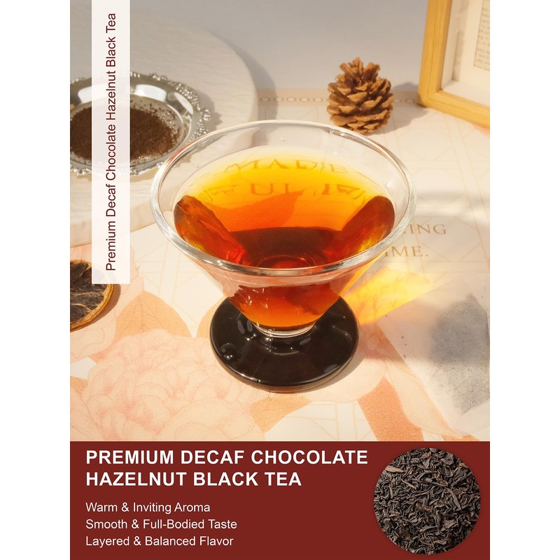 TeeLux Decaf Chocolate Hazelnut Black Tea, Decaffeinated Black Tea Flavored