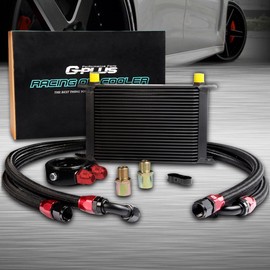 G-PLUS 25 Row AN10-10AN Universal Aluminum Engine Transmission Oil Cooler Kit Oil Filter Adapter Kit Black