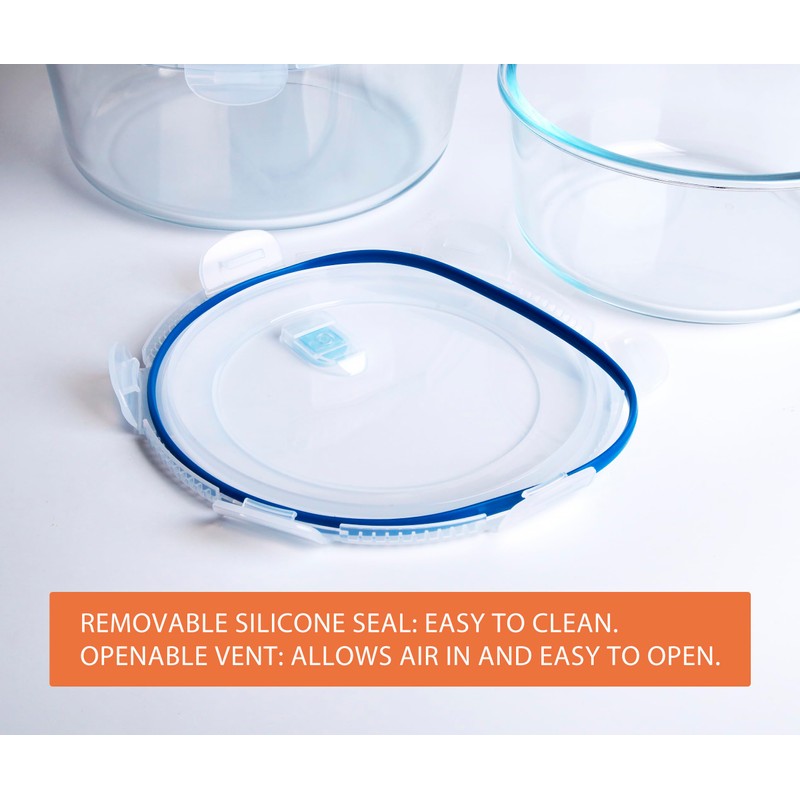 HUSANMP Large Borosilicate Tempered Glass Food Storage Containers with BPA-Free