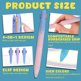 YRYUNRUI 6pcs 4 Colors Ballpoint Pens with 4pcs Aesthetic Highlighters, 0.7mm Multicolor Pens with Long-Lasting Ink, Retractable Cute Pen Comfort Colored Pens for Schools Supplies (Purple, 7)