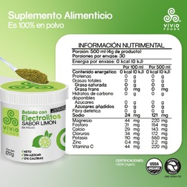 Vivio Foods, Electrolitos en Polvo Sabor Limón 120 gr
