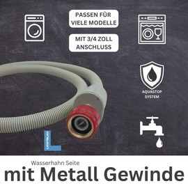 LICHTBLAU Aquastop Hose I 4.0 m I Washing Machine Safety Inlet Hose 2995 I with Metal Thread I 3/4 Inch for Washing Machine and Dishwasher Universal Inlet Hose Aquastop Water Stop