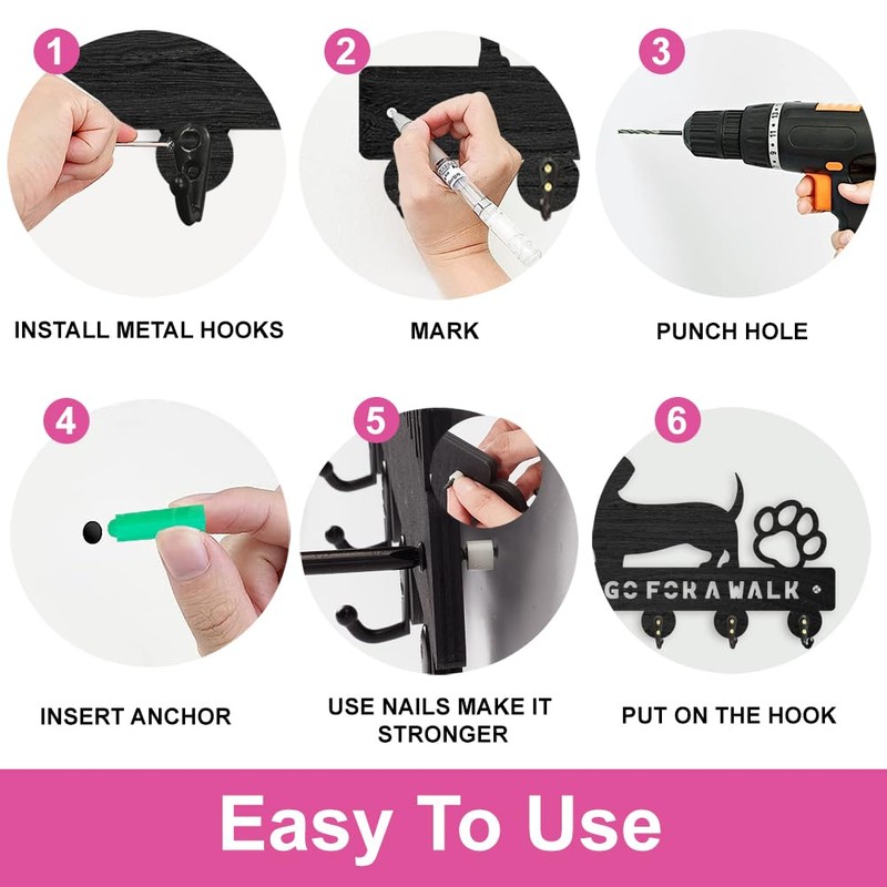 ORIGACH Dachshund Dog Wooden Key Holder for Wall Black Wood