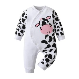 Zoputey Baby Boy Romper Cow Print One Piece Outfit Set Infant Baby Cute Bodysuit, White, 0-3 Months
