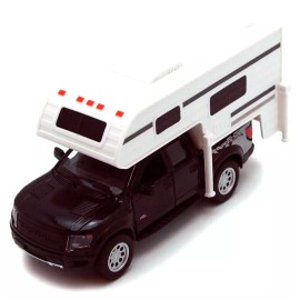 Kinsmart 2013 Ford F-150 SVT Raptor Supercrew w/ Camper 1:46 Scale Diecast Model Black 5"
