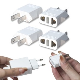 Rukinovi 4Pcs European to Us Plug Adapter,Travel Plug Adapter,Easy to Use Fireproof Safe US Travel Adapter,EU to Us Plug Adapter for American,Canada,Mexico,Type A (A-White)