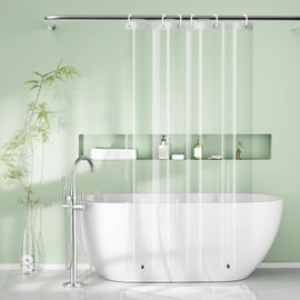 Seenus Waterproof Stall Clear Shower Curtain with 2 Large Magnets, 36 x 72 inch Bpa-Free 8G PEVA Small Shower Curtain Liner with 6 Hooks, Transparent Bathroom Shower Curtain for Single Stall