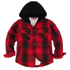 ThCreasa Flannel Shirts for Girls Boys Plaid Sherpa Fleece Lined Snap Fuzzy Hoodie Youth Flannel Shirt Jacket Red XL 14-16