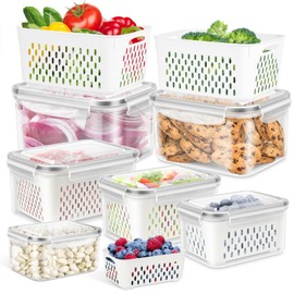 TBMAXS 6 Pack Fruit Storage Containers for Fridge, Produce Saver Vegetable Container with Drain Colanders - Refrigerator Organizer for Lettuce Keepers Berry Container