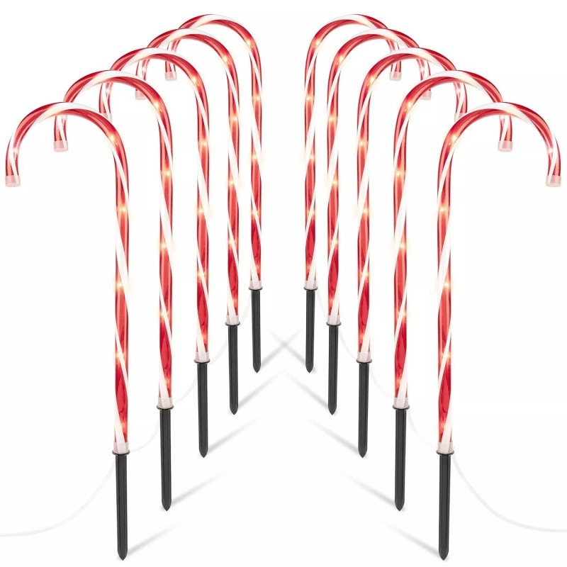 Brightown 10 Pack Christmas Candy Cane Lights Outdoor Waterproof Pathway