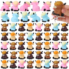 Guiqulai 50 Pcs Highland Cow Rubber Figurines,Mini Rubber Cows Bath Float Squeaky Highland Cow Toys for Baby Shower Birthday Gift