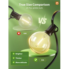 addlon 100FT Solar String Lights for Outside G50 Waterproof with USB Port Solar Patio Lights Outdoor Solar Powered LED Bulbs 3 Light Modes for Backyard Porch Garden Market Bistro Camping