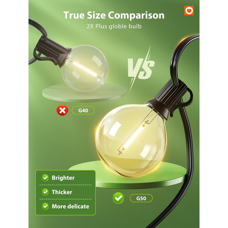 addlon 100FT Solar String Lights for Outside G50 Waterproof with