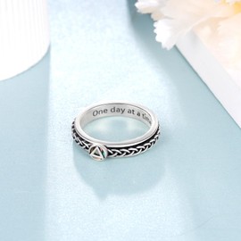 Zunxinsan Sobriety Ring 925 Sterling Silver anxiety spinner rings Sobriety Gifts Jewelry for Women (Size:9)