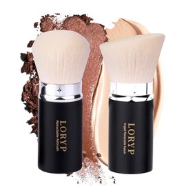 LORYP Juego de brochas de maquillaje retráctil negro mate Kabuki para base de maquillaje, juego de brochas de maquillaje para líquido, crema y polvo, 